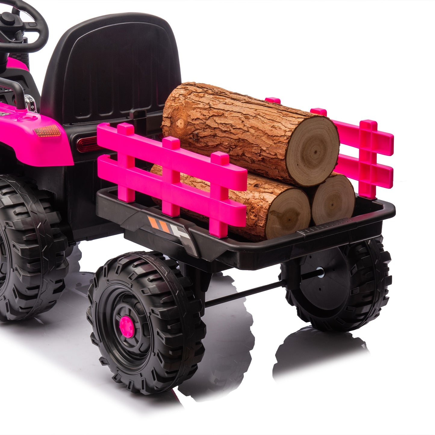 iRerts 24V Ride on Toy Tractor with Trailer, Powered Ride on Car with Remote Control, Electric Cars for Kids Toddlers Ages 3-6 with 3 Speeds, Bluetooth, Music, USB/MP3 Ports, LED Light, Rose Pink