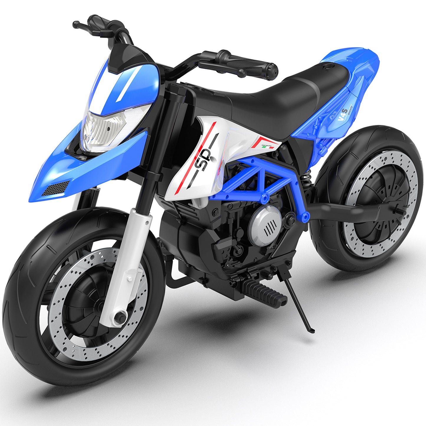 iRerts 24V Electric Dirt Bike for Kids, 200W Kids Electric Bike for Boys Girls Ages 6+, Kids Ride on Motorcycle with EVA Wheels, Suspension System, Safe Speed 4.35-9 MPH, Bluetooth Music, Blue
