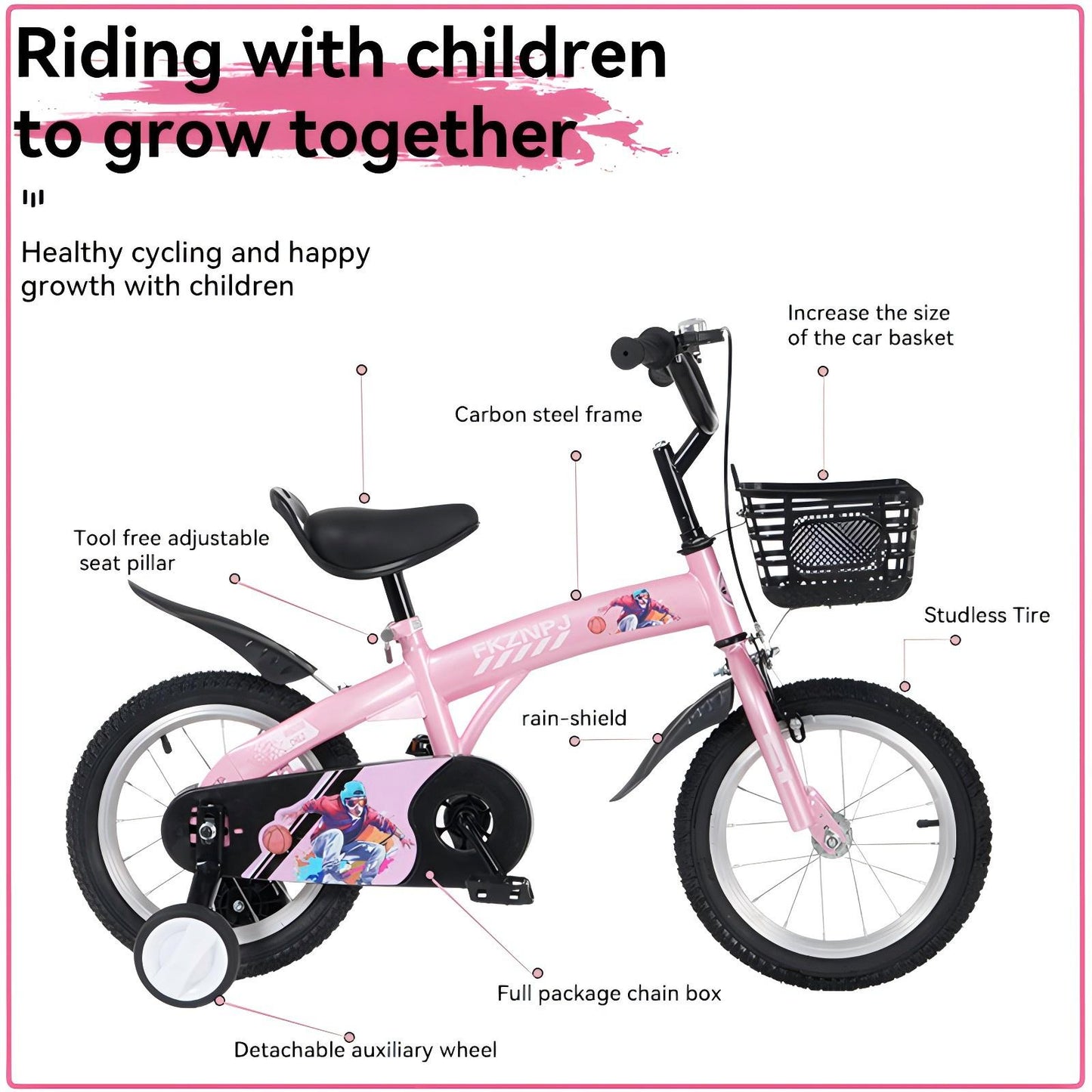 iRerts Kids Bike with Training Wheels, 18 Inch Kids Bicycle for Boys Girls Ages 5-10 Years Old, Girls Bicycles for Kids with Adjustable Seat, Fender and Varrier, White