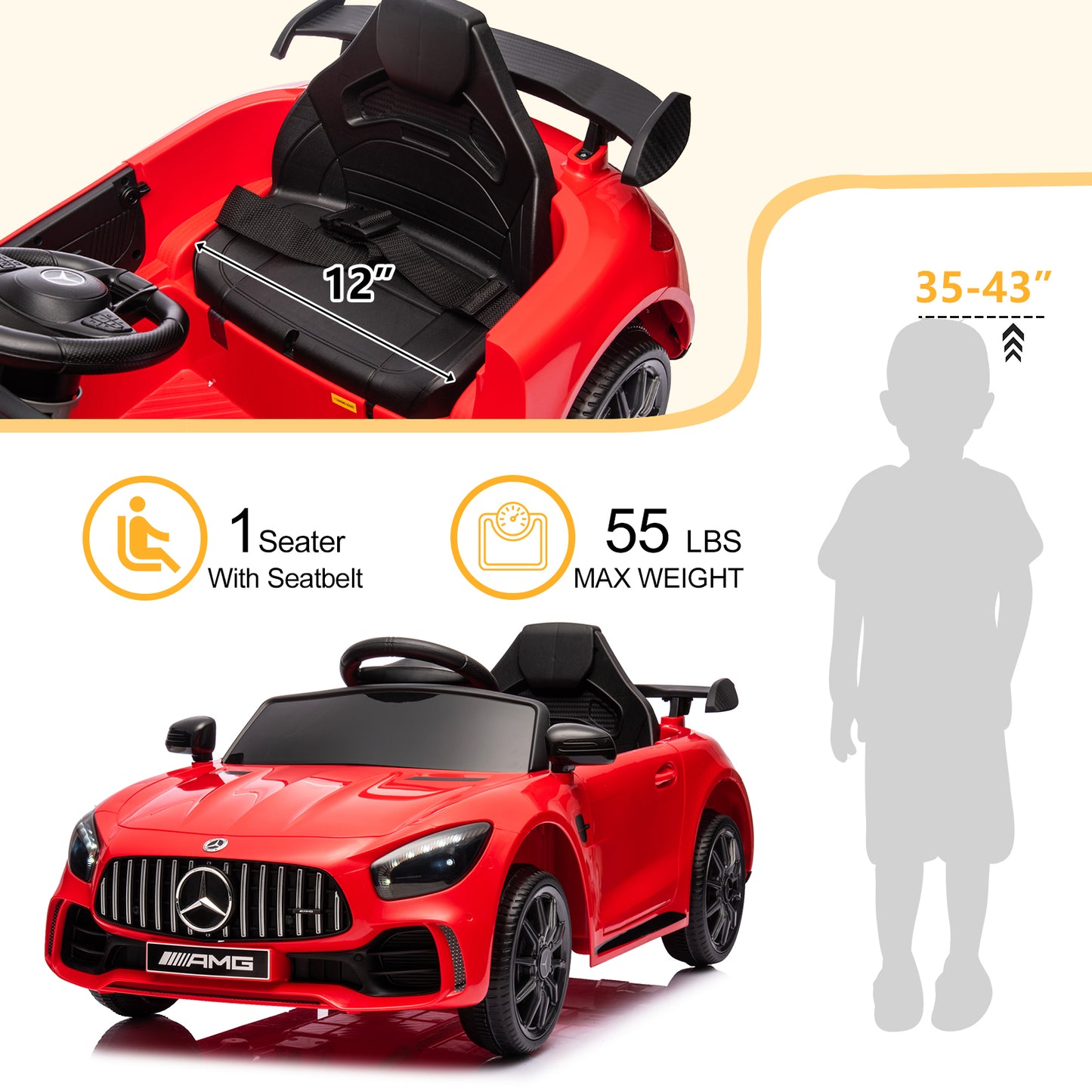 12V Ride on Car for Girls and Boys?Licensed Mercedes Benz Electric Vehicle, MP3, AUX, TF Card Slot, Ride on Toy for 3-5 Years Old