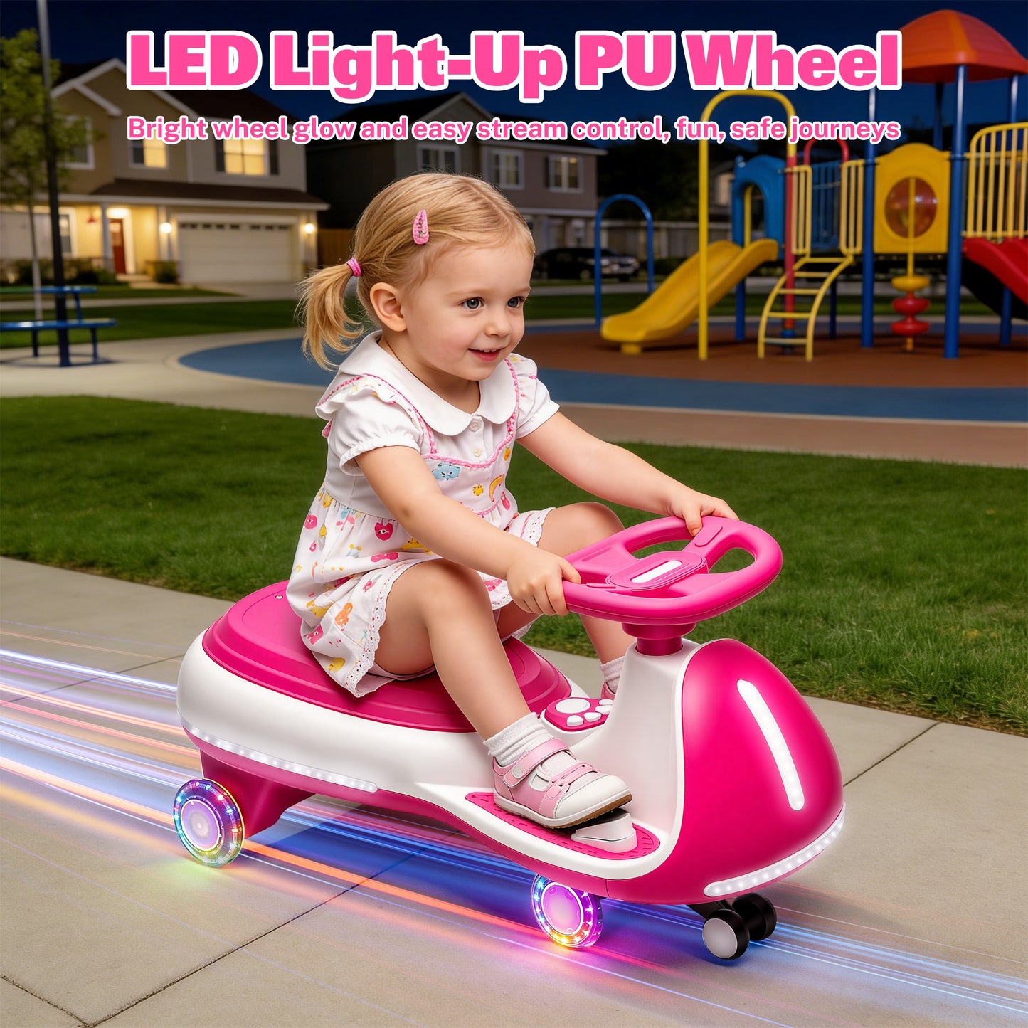 iRerts 12V Ride on Toys, Electric Ride on Wiggle Car with Pedal, 2 in 1 Swing Car Kids Wiggle Car for Toddlers Ages 3+, Kids Cars with Flashing PU Wheels, Bluetooth Music, 5MPH Max Speed, Rose Red