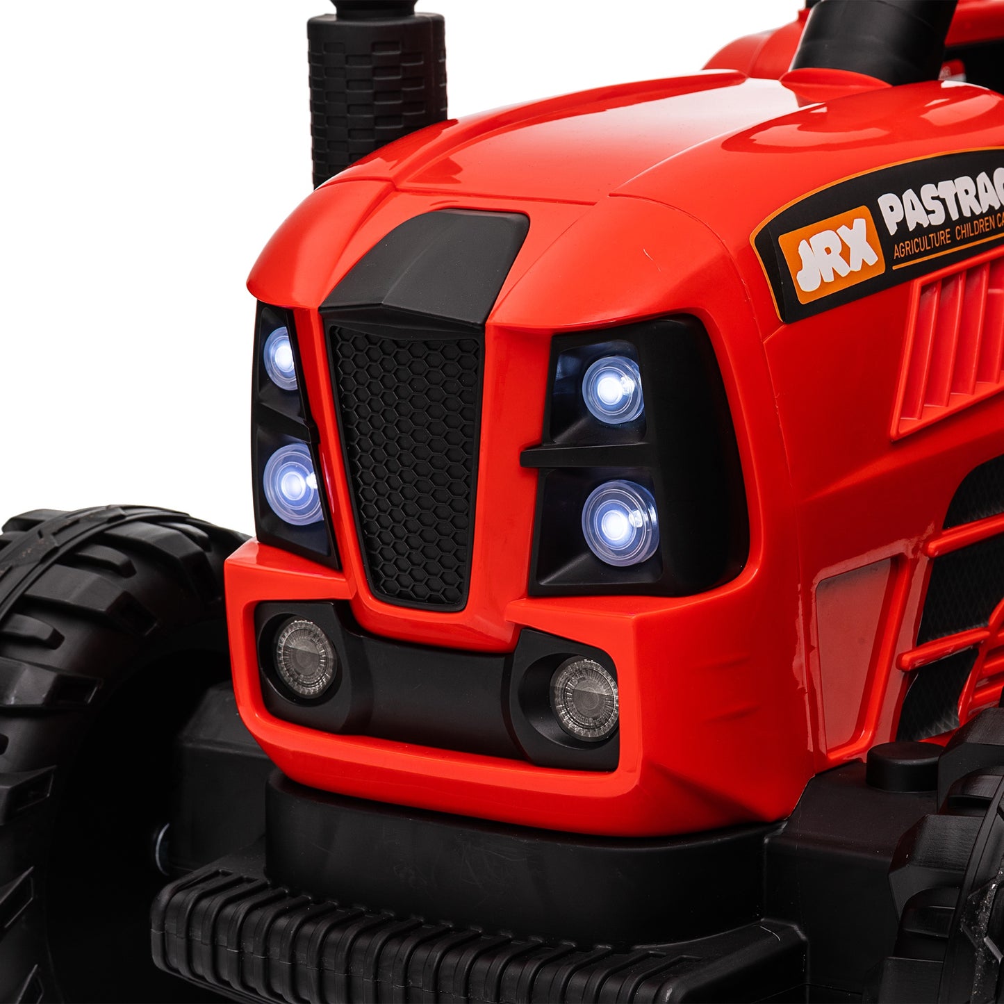 iRerts 24V Ride on Toy Tractor with Trailer, Powered Ride on Car with Remote Control, Electric Cars for Kids Toddlers 3-6 Years Old with 3 Speeds, Bluetooth, Music, USB/MP3 Ports, LED Light, Red