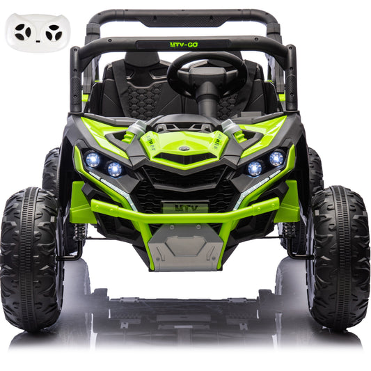 iRerts 2 Seater Ride on Car, 24V Powered Ride on Toys UTV with Remote Control, LED Lights, Bluetooth Music, 3 Speeds, Storage Space, Electric Vehicle for Kids Boys Girls Ages 3-8 Gifts, Green