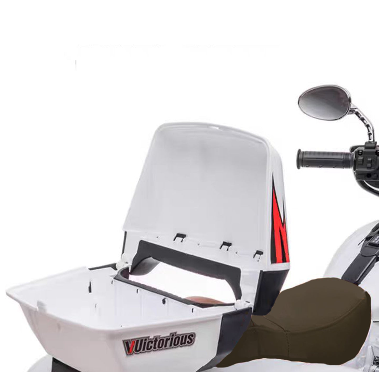 iRerts 12V 2 Seater Ride on Motorcycle, 3 Wheels Kids Electric Motorcycle with Key Start, Music, USB/MP3 Port, LED Light, Storage Box, Kids Ride on Toys for Christmas Birthday Gifts Ages 3-6, White