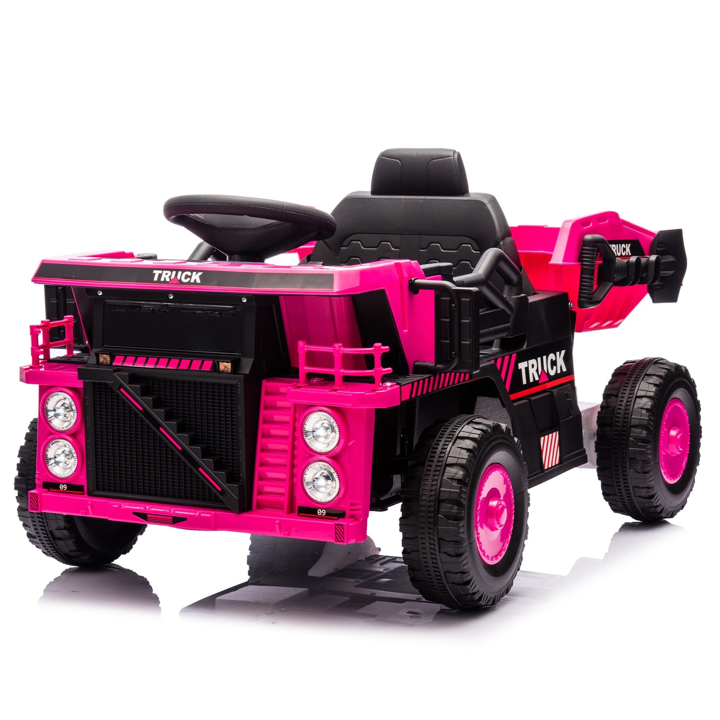 iRerts Ride On Dump Truck for Kids, 12V Powered Ride on Car with Remote Control, Electric Dump Bed, 1 Shovel, Bluetooth Music, LED Light, Kids Car Ride on Construction for Boys Girls Ages 3-5, Pink