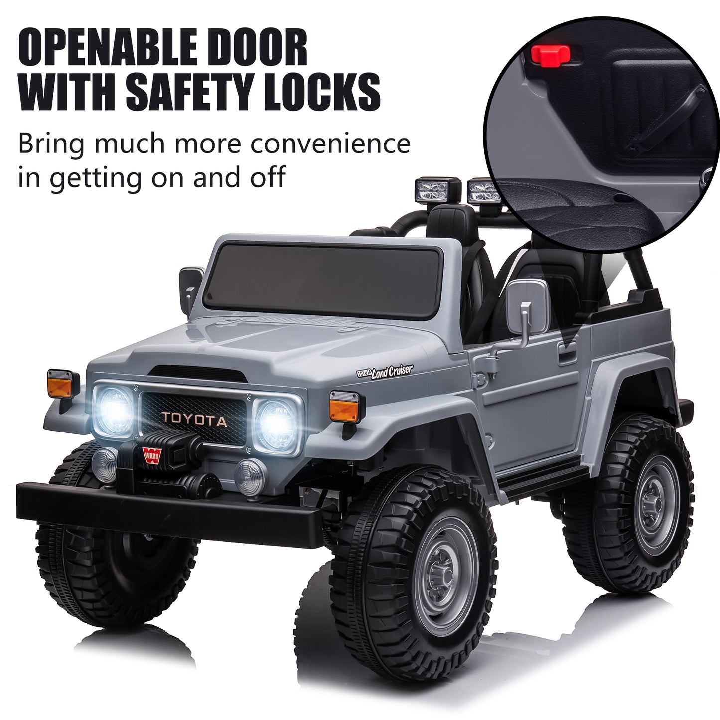 2 Seater 24 Volt Ride On Car with Remote Control, Licensed Toyota FJ40 Ride on Toys Truck for Boys Girls, Kids Electric Vehicle Cars with LED Light, Bluetooth/FM Radio/Music, 4 Wheels Suspension, Gray