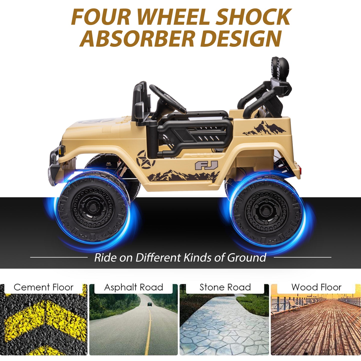 12V Ride on Cars with Remote Control, Licensed Toyota FJ Cruiser Ride on Trucks Vehicle with Bluetooth, Music, MP3/USB Port, Battery Powered Ride on Toys for Kids Boys Girls Birthday Gift, Yellow