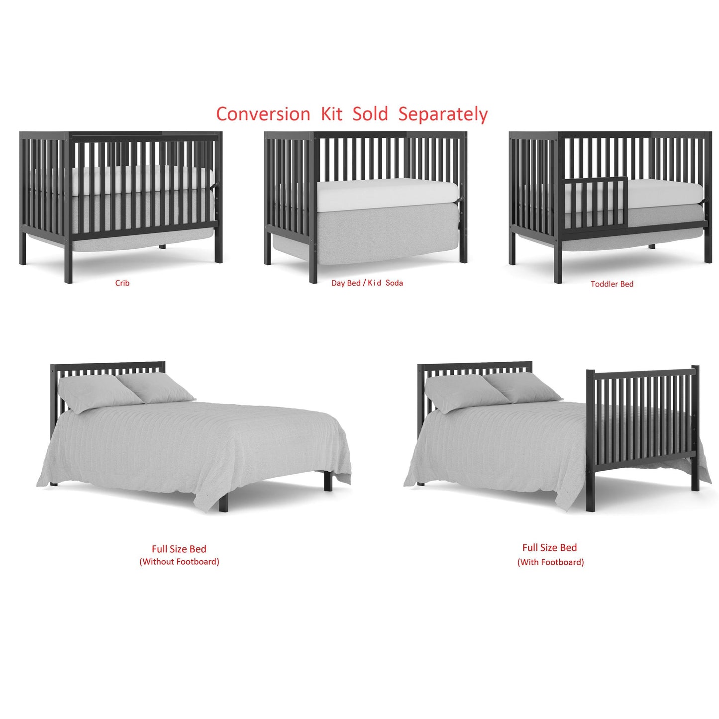 iRerts 5 In 1 Convertible Baby Crib, Wood Convertible Crib Toddler Bed with Wood Legs, Converts from Baby Crib to Toddler Bed, Fits Standard Full-Size Crib Mattress, Easy to Assemble, Black