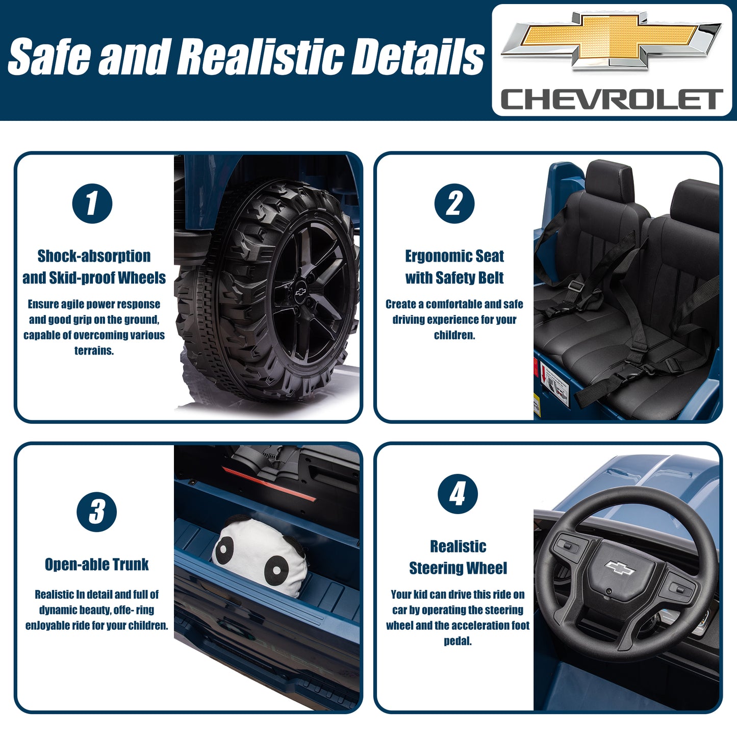 2 Seater 24V Ride on Cars with Remote Control, Licensed Chevrolet Silverado Kids Ride on Truck for Boys Girls Birthday Christmas Gifts, Battery Powered Kids Electric Cars with LED Lights, Music, Blue