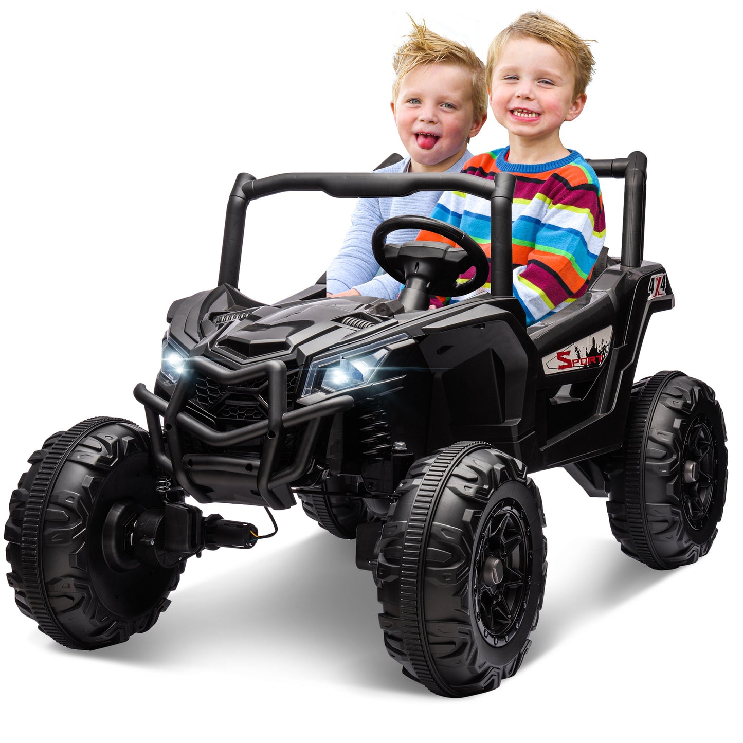 iRerts 24V Ride on UTV Cars 2 Seater, Kids Electric Ride on Toy Car with Remote Control, Music, LED Light, USB, Bluetooth, Kids Electric Vehicle for Christmas Birthday Gifts, Black