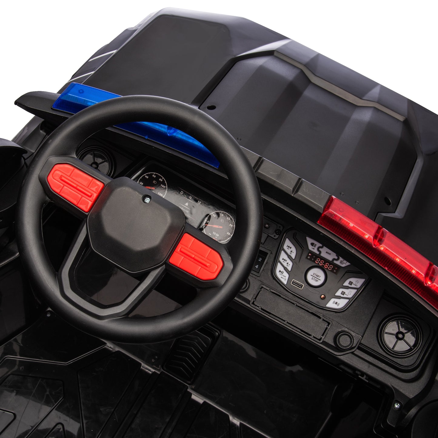 24V 2 Seater Ride on Police Car, 4WD Powered Ride on Toy Truck with Remote Control, Bluetooth, Music Player, 800W Motors, Back Box Storage, 3 Speeds, Kids Electric Vehicle for Boys Girls Gifts, Black