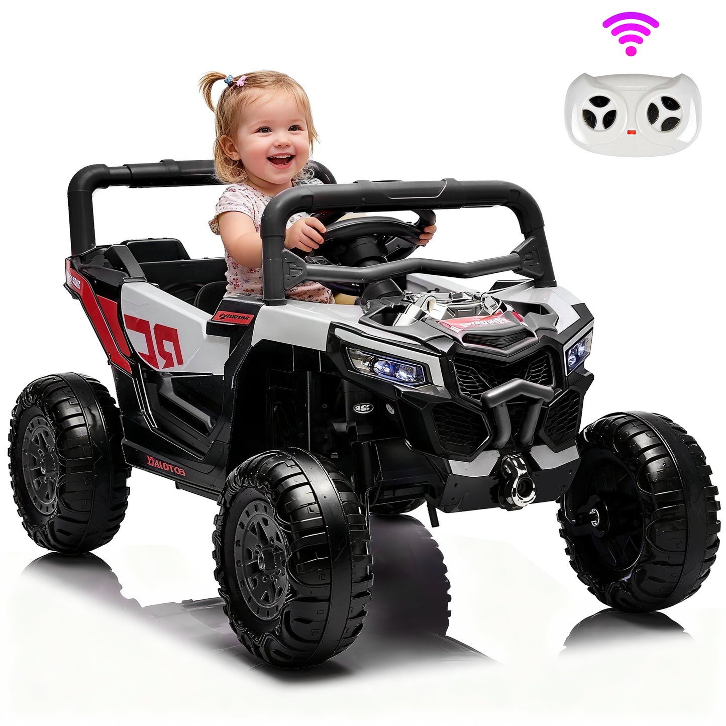 iRerts 12V Electric Ride on UTV, Powered Ride on Cars with Parent Remote Control, LED Lights, Music Player, Front Shock Absorbers, Ride on Toys for Kids Boys Girls Ages 3-4, Black