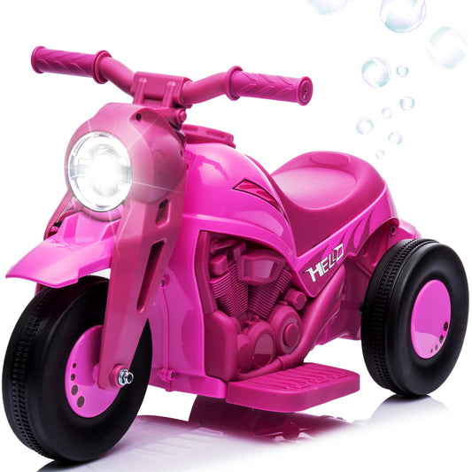 6V Electric Ride on Motorcycle for Toddlers Kids with Bubble Maker, Battery Powered Motorized Motorcycle Bike, Ride on Toy w/LED Light and Music for Girls Boys Ages 3+, 3 Wheels
