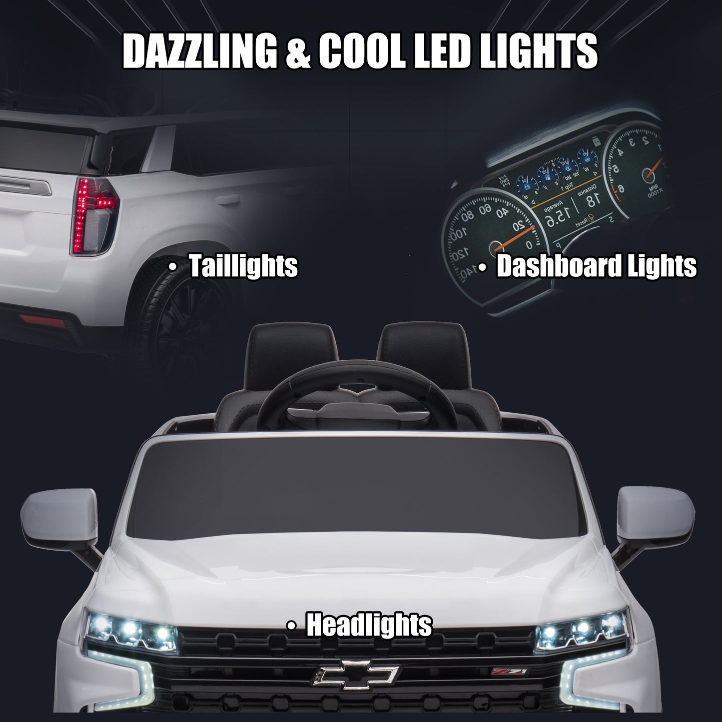 iRerts 12V Ride On Toys with Remote Control, Licensed Chevrolet Tahoe Kids Ride on Cars with Music, LED Lights, MP3/USB/AUX Port, Kids Electric Vehicle for Boys Girls, White