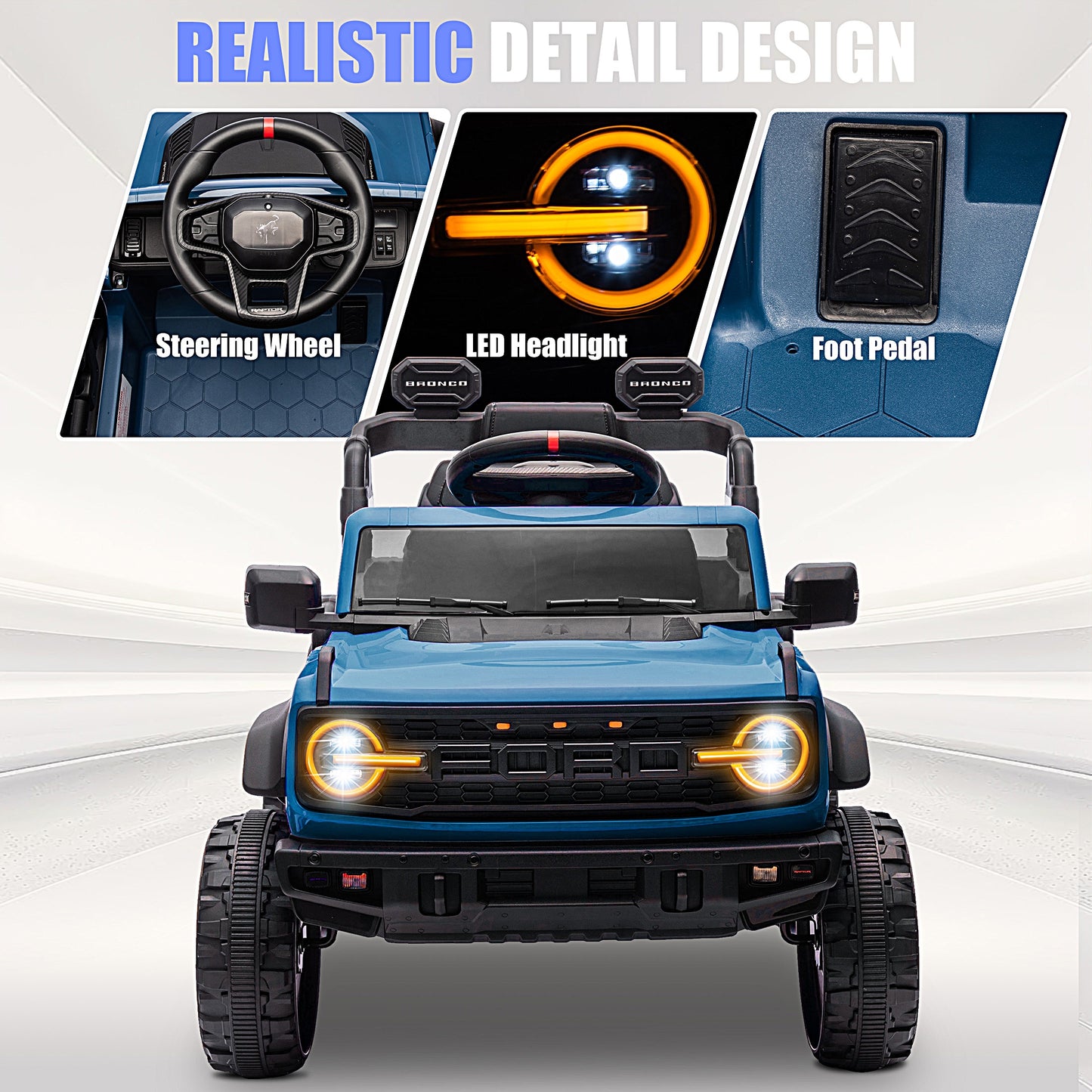 iRerts 12V Ride on Cars, Licensed Ford Bronco Raptor Toddlers Ride on Toys with Parental Remote Control, Bluetooth, FM Radio, LED Lights, Electric Car for Kids Boys Girls Ages 3-6,Blue