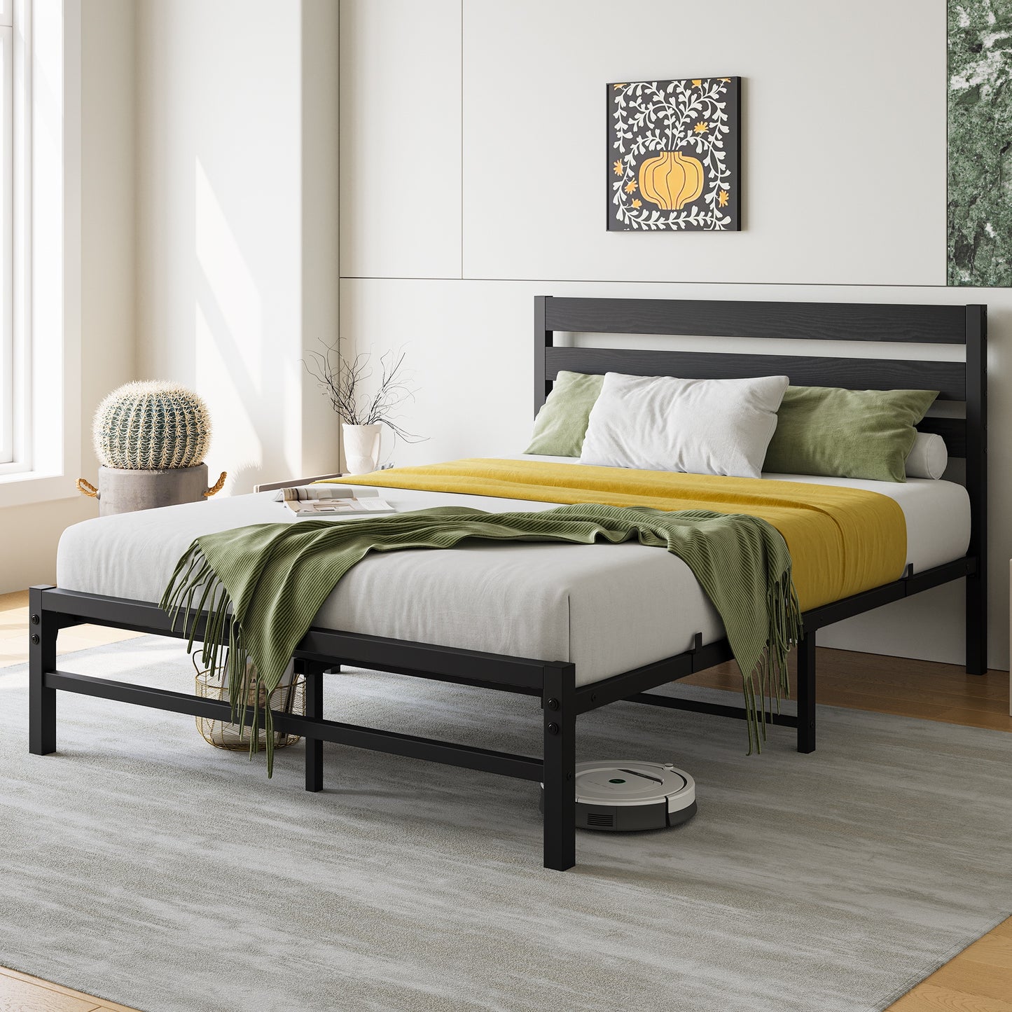 iRerts Full Bed Frame with Headboard, Metal Platform Bed Frame No Box Spring Needed, Bed Frame Full Size with Metal Support,  Noise-Free, Under Bed Storage, Easy Assembly, Black