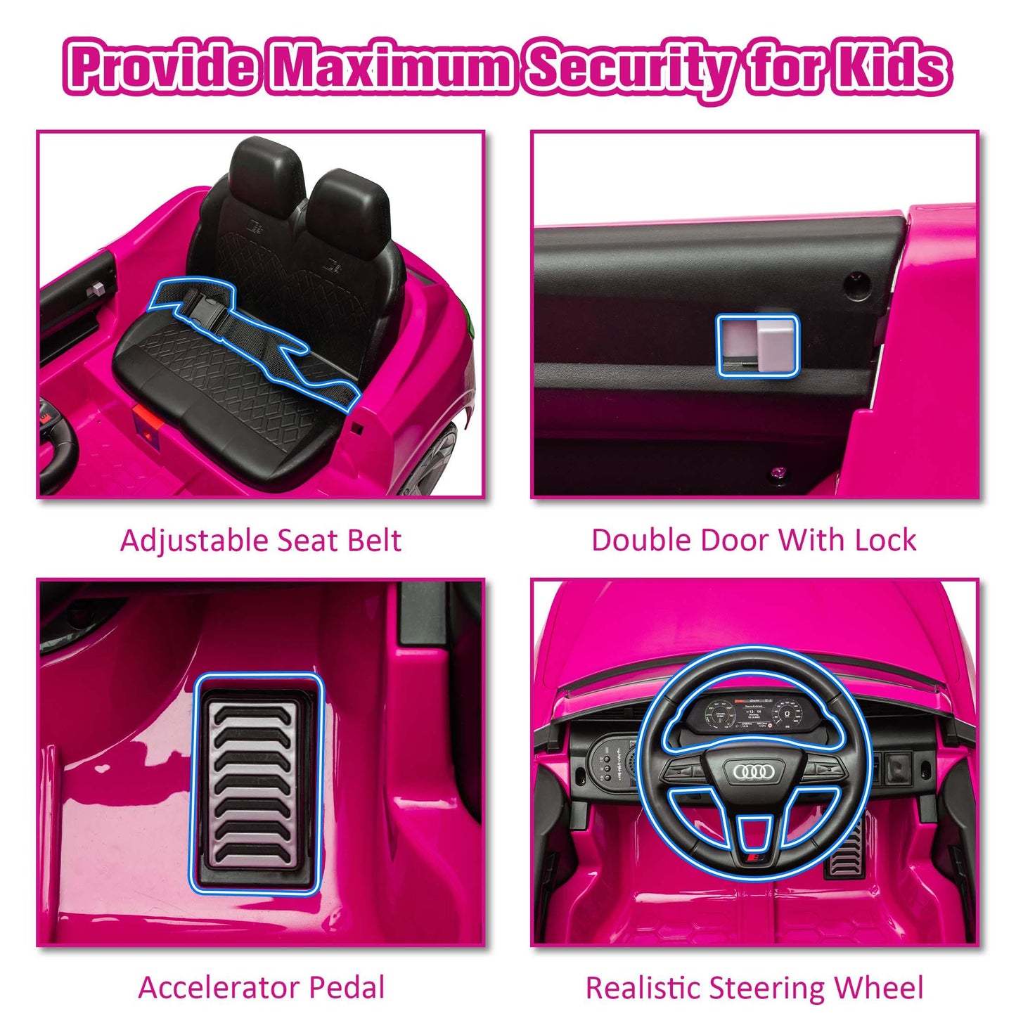 Ride on Toy Car Kids for Boys Girls, Licensed Audi SQ8 12V Ride on Cars with Remote Control, Battery Powered Electric Vehicle Car for Kids with Music, LED Lights, 3 Speed, 4 Wheeler, Pink