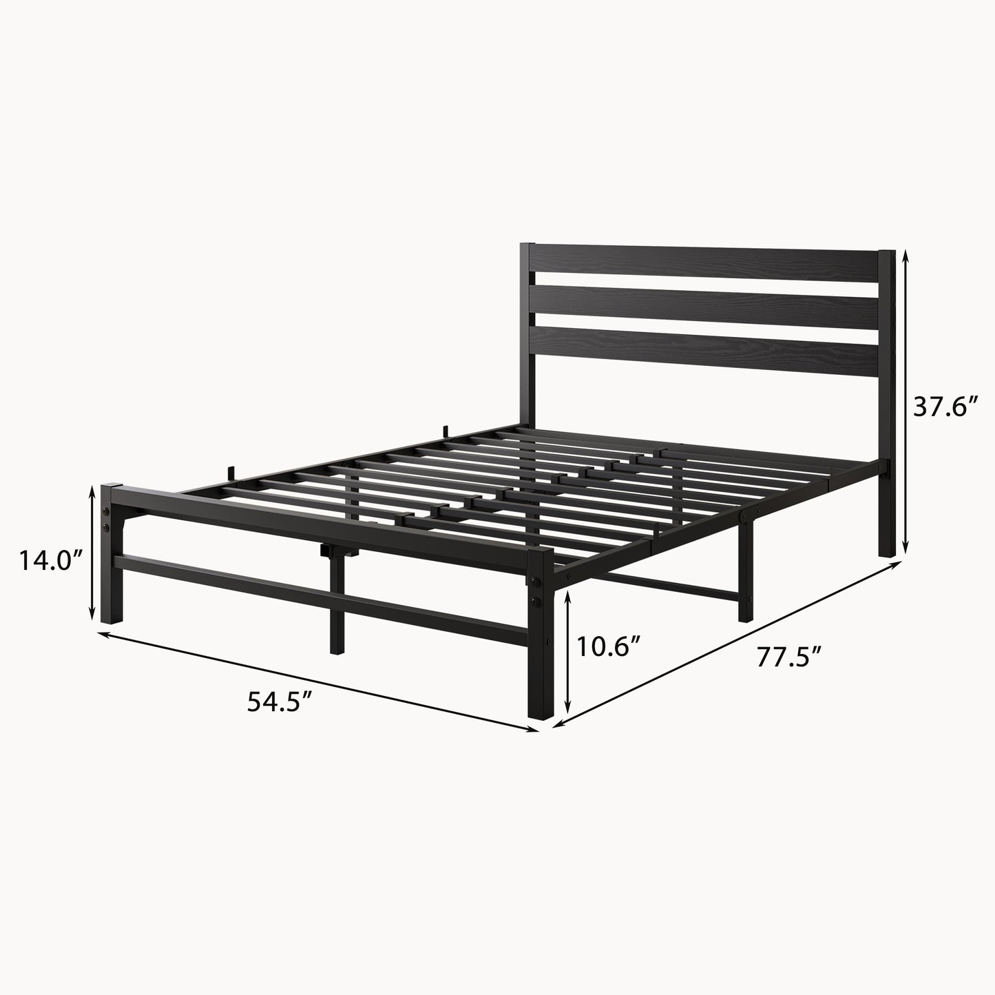 iRerts Full Bed Frame with Headboard, Metal Platform Bed Frame No Box Spring Needed, Bed Frame Full Size with Metal Support,  Noise-Free, Under Bed Storage, Easy Assembly, Black