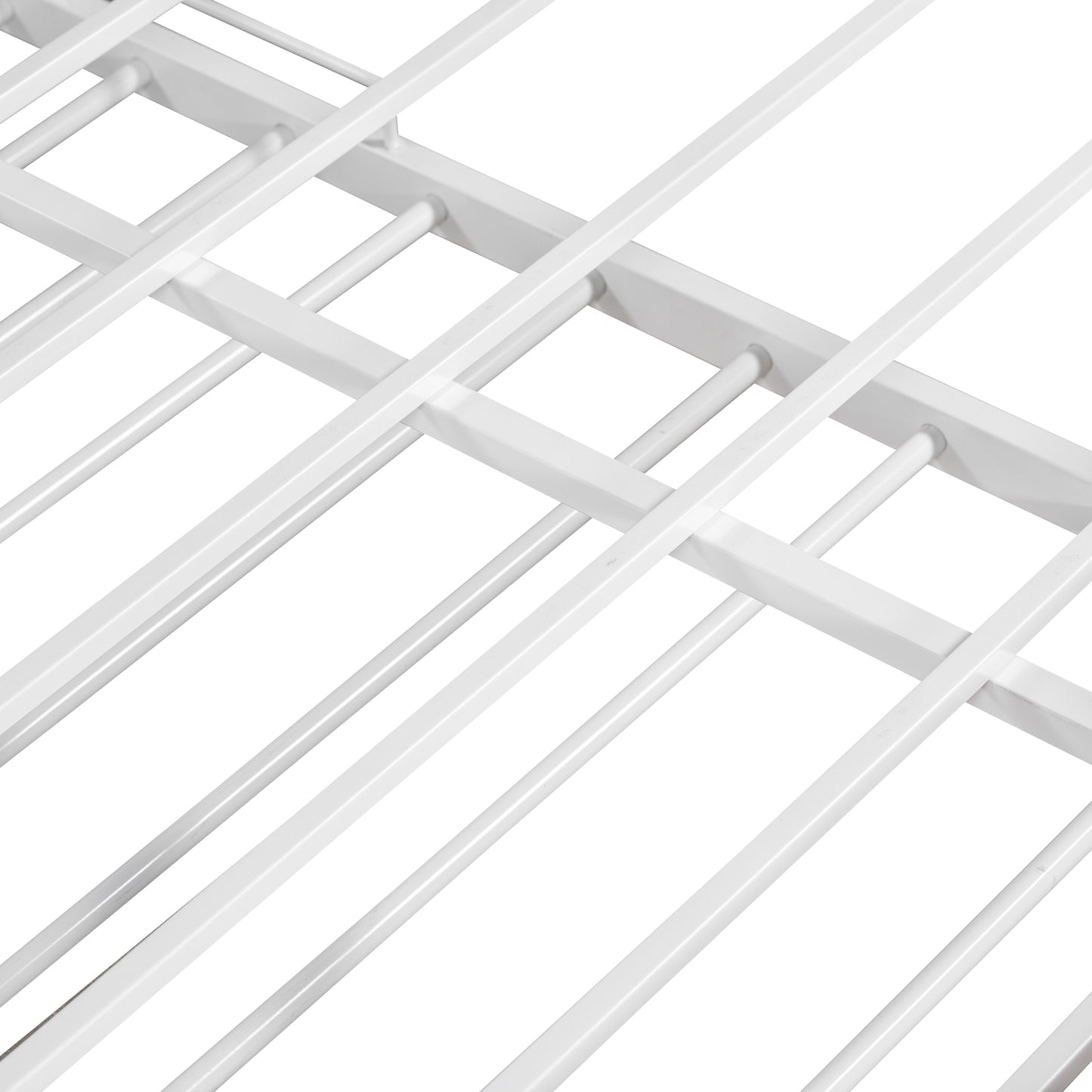 Full Size Metal Platform Bed Frame with Twin Size Trundle, Full Size Bed Frame with Upholstered Headboard, USB Ports, Steel Slat Support, Full Bed Frame No Box Spring Needed for Bedroom, White