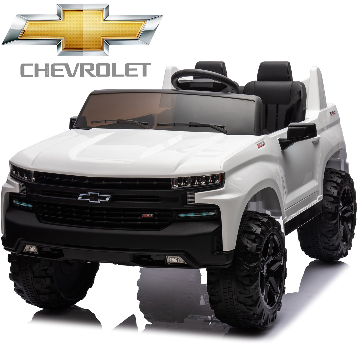 2 Seater 24V Ride on Cars with Remote Control, Licensed Chevrolet Silverado Kids Ride on Truck for Boys Girls Birthday Christmas Gifts, Battery Powered Kids Electric Cars with LED Lights, Music, White
