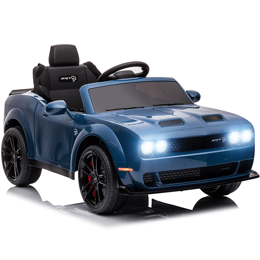 Kids Electric Car, Licensed Dodge Challenger 12V Ride On Cars with Remote Control, Kids Ride on Toys with Bluetooth, LED Light, USB, MP3, Kids Electric Vehicles for Boys Girls Birthday Gifts, Blue