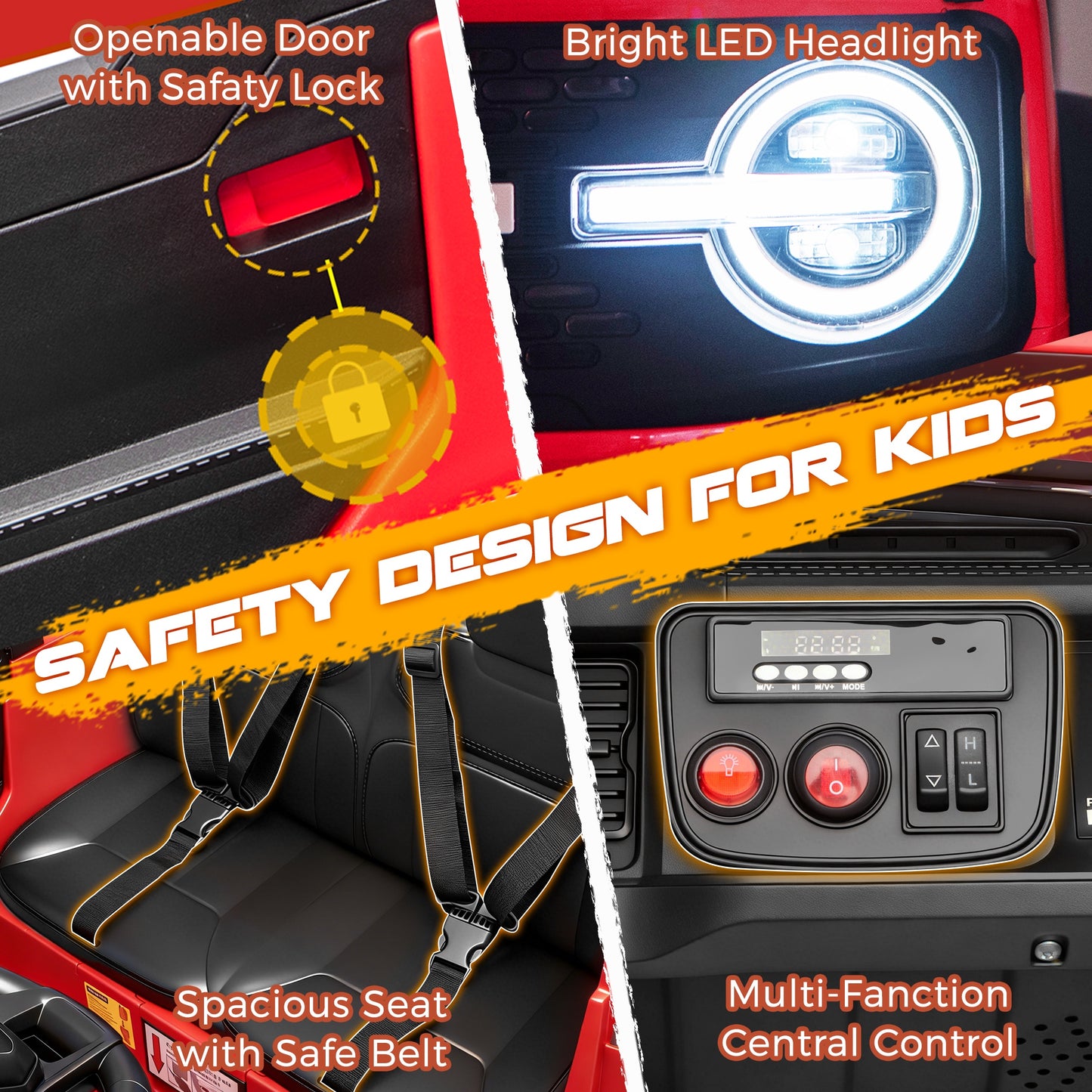 iRerts 2 Seater Ride on Cars, Licensed Ford Bronco Base 24V Ride on Toys for Big Kids Ages 3-8, Powered Kids Car Electric Vehicle with Remote Control, Bluetooth, LED Lights, 4 Wheel Suspension, Red