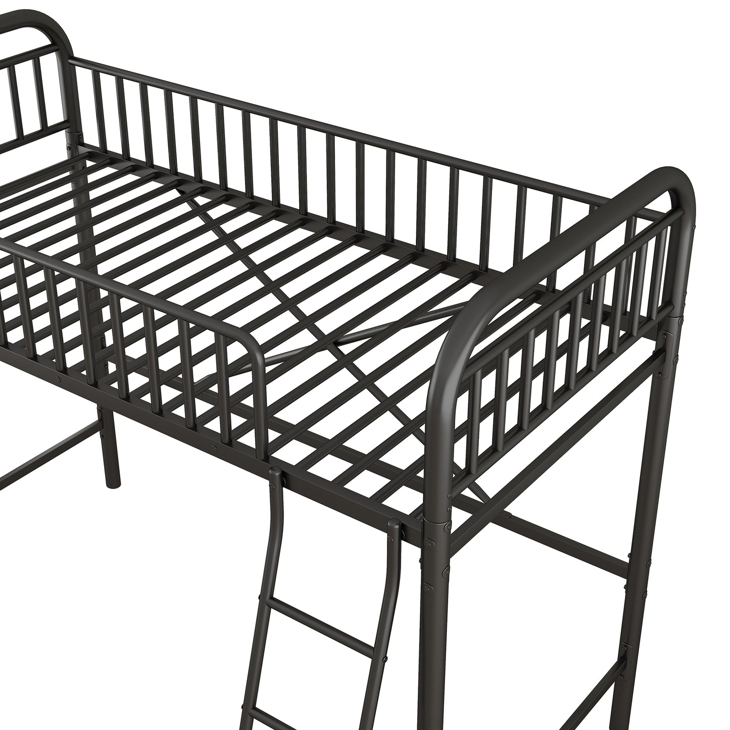 iRerts Black Loft Bed Twin Size, Twin Metal Loft Bed for Kids Teens, Twin Size Loft Bed with Ladder, Full-Length Guardrails, No Box Spring Needed, Modern Twin Loft Bed for Bedroom, Dorm, Guest Room