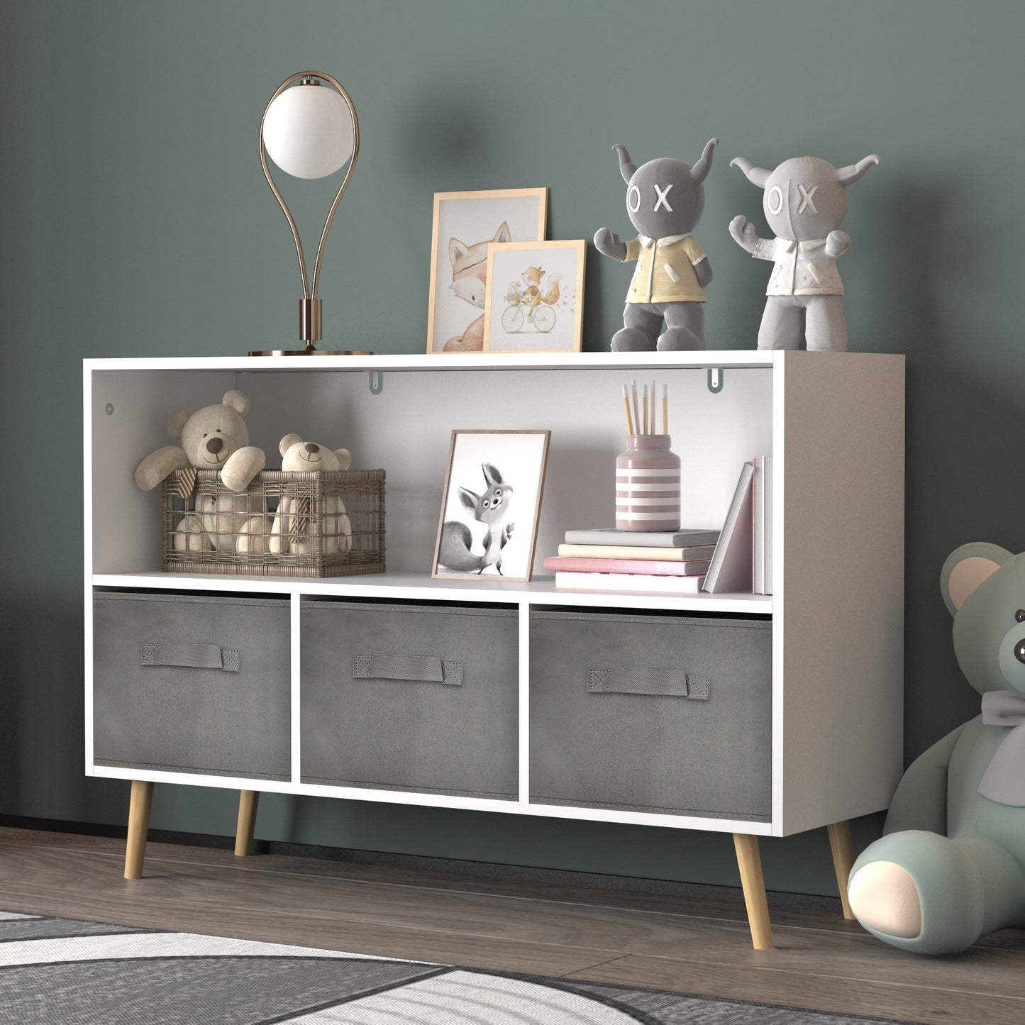 iRerts Kids Bookcase with Toy Storage Cabinet Toddler Bookshelf Wooden Book Shelf Organizer for Kids, Cubes Bookshelf for Boys and Girls
