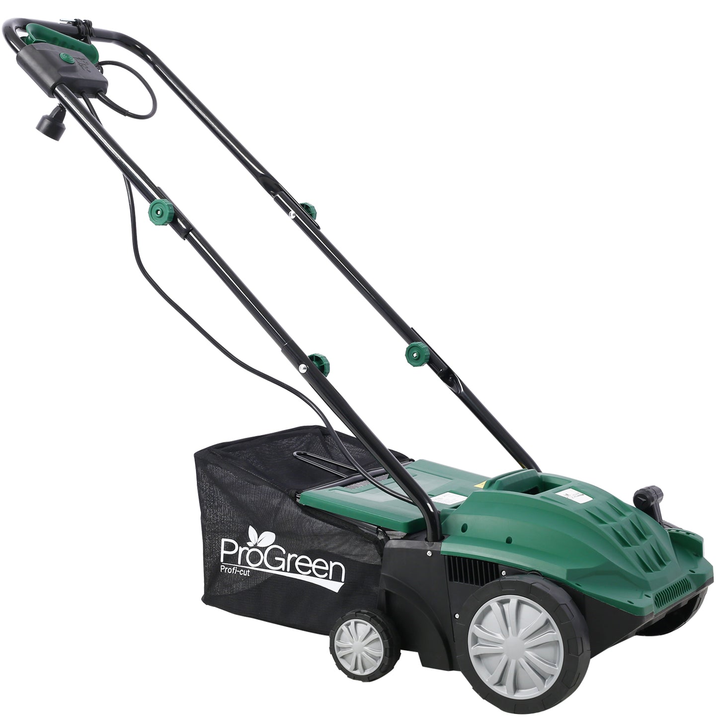 iRerts Electric Dethatcher and Scarifier, 2-in-1 13 Inch Dethatcher Scarifier with 31.7QT Removable Collection Bag, 4 Position Height Adjustment, 12 Amp Walk Behind Scarifier for Garden Yard, Green
