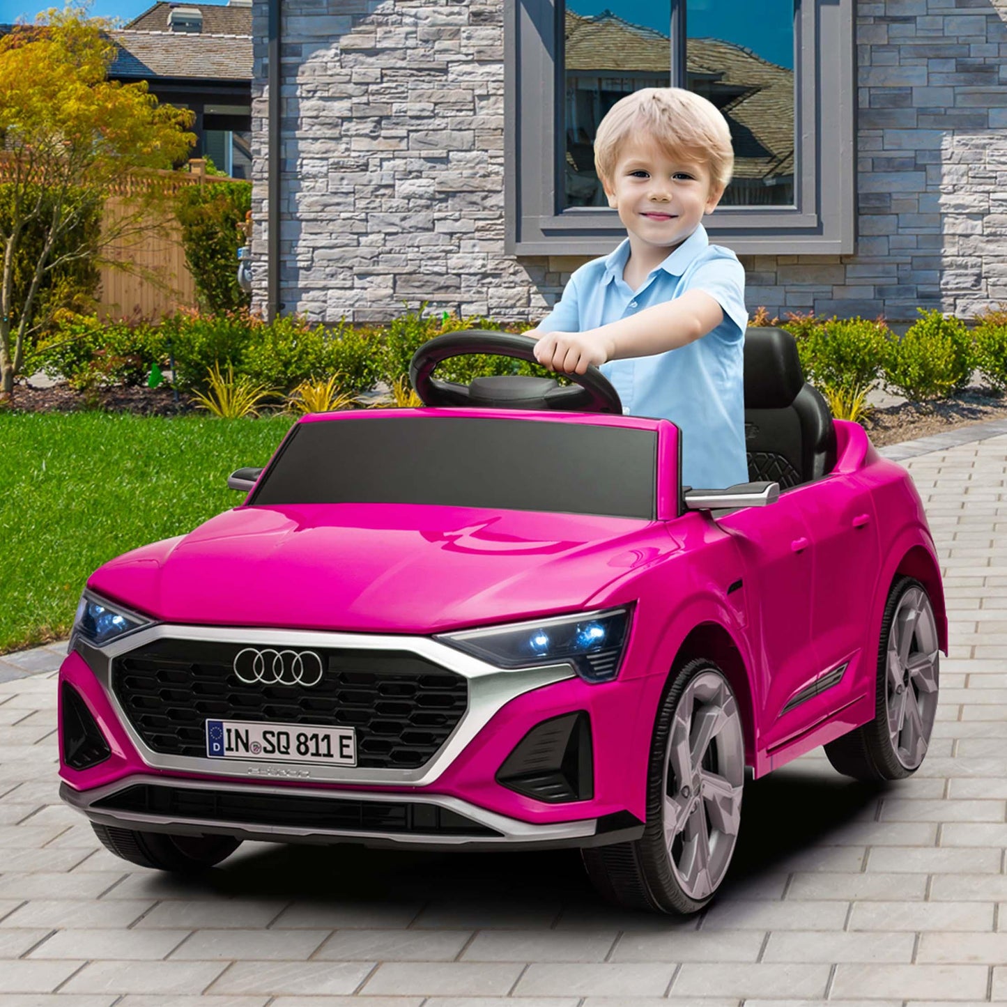 Ride on Toy Car Kids for Boys Girls, Licensed Audi SQ8 12V Ride on Cars with Remote Control, Battery Powered Electric Vehicle Car for Kids with Music, LED Lights, 3 Speed, 4 Wheeler, Pink