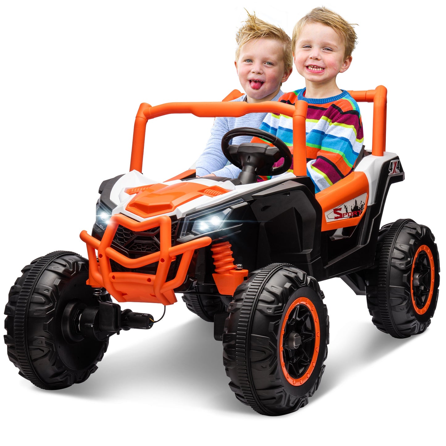 iRerts 24V Ride on UTV Cars 2 Seater, Kids Electric Ride on Toy Car with Remote Control, Music, LED Light, USB, Bluetooth, Kids Electric Vehicle for Christmas Birthday Gifts, Orange