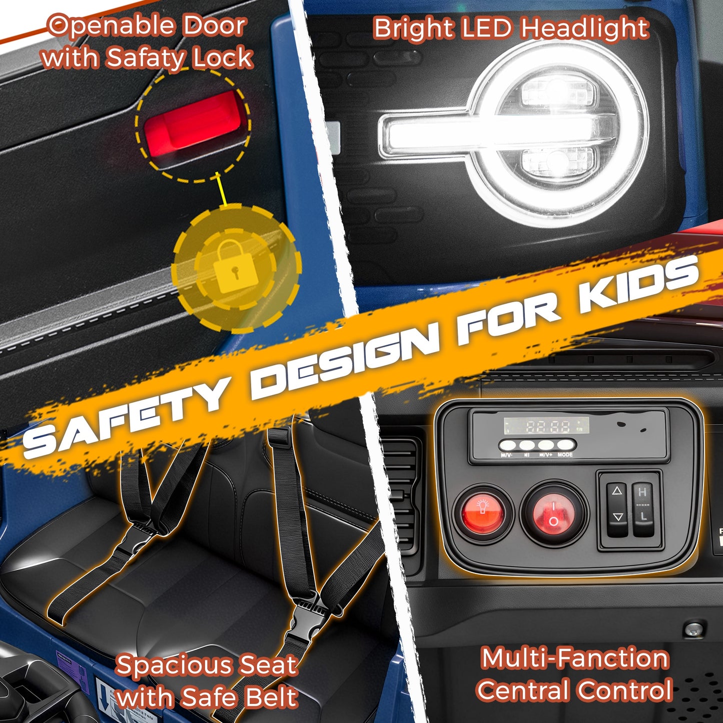 iRerts 2 Seater Ride on Cars, Licensed Ford Bronco Base 24V Ride on Toys for Big Kids Ages 3-8, Powered Kids Car Electric Vehicle with Remote Control, Bluetooth, LED Lights, 4 Wheel Suspension, Blue