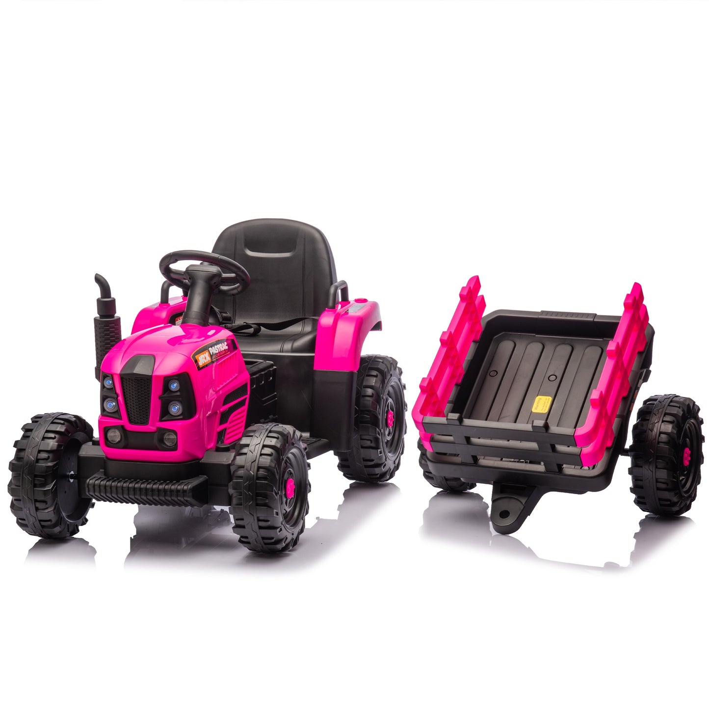 iRerts 24V Ride on Toy Tractor with Trailer, Powered Ride on Car with Remote Control, Electric Cars for Kids Toddlers Ages 3-6 with 3 Speeds, Bluetooth, Music, USB/MP3 Ports, LED Light, Rose Pink