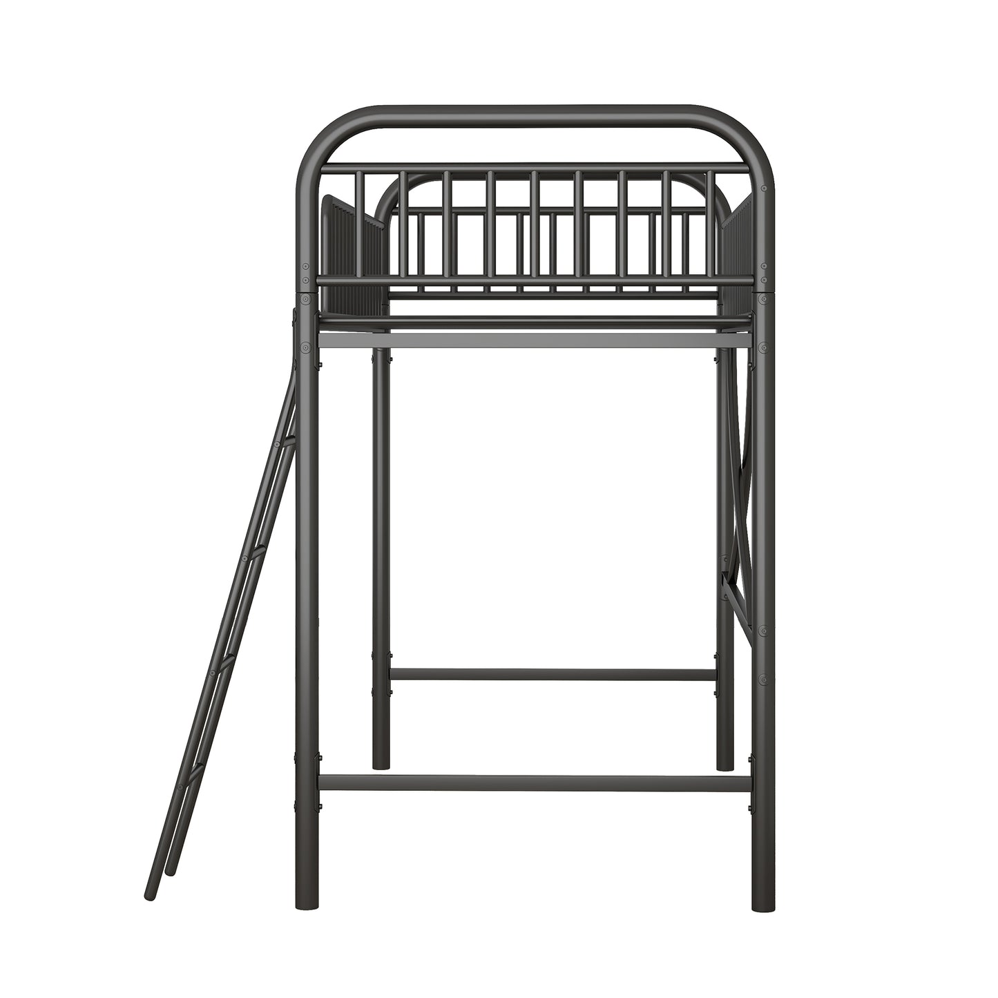 iRerts Black Loft Bed Twin Size, Twin Metal Loft Bed for Kids Teens, Twin Size Loft Bed with Ladder, Full-Length Guardrails, No Box Spring Needed, Modern Twin Loft Bed for Bedroom, Dorm, Guest Room