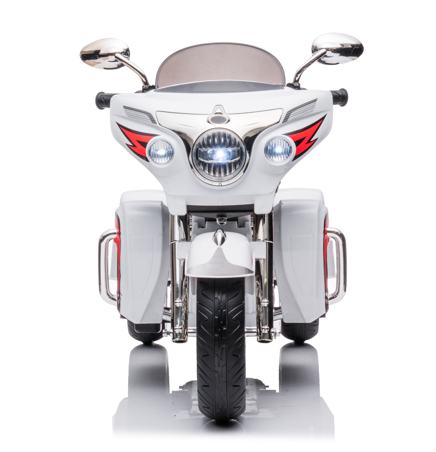 iRerts 12V 2 Seater Ride on Motorcycle, 3 Wheels Kids Electric Motorcycle with Key Start, Music, USB/MP3 Port, LED Light, Storage Box, Kids Ride on Toys for Christmas Birthday Gifts Ages 3-6, White