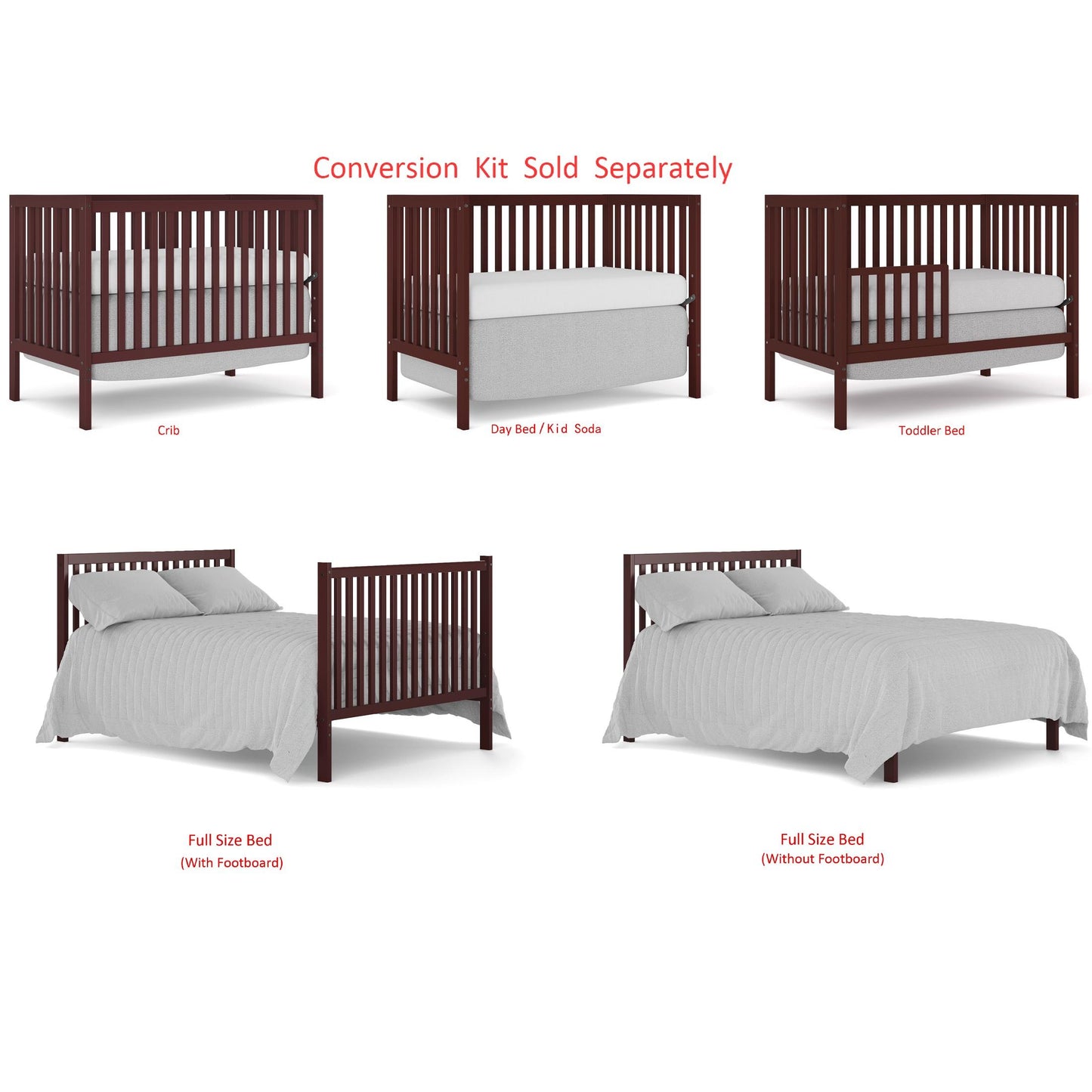 iRerts 5 In 1 Convertible Baby Crib, Wood Convertible Crib Toddler Bed with Wood Legs, Converts from Baby Crib to Toddler Bed, Fits Standard Full-Size Crib Mattress, Easy to Assemble, Espresso