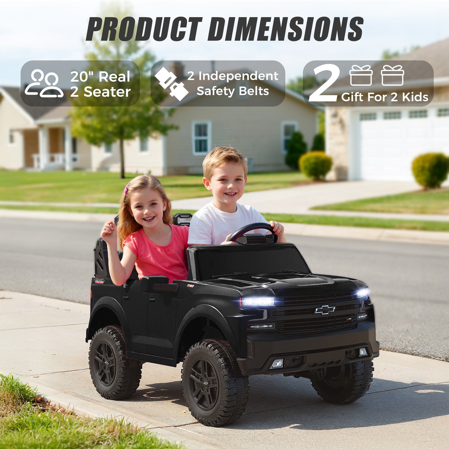 24V Powered Ride on Toys Car, Licensed Chevrolet Silverado 2 Seater Ride on Cars with Remote Control, Spring Suspension, LED Lights, Bluetooth Music, Toddler Electric Car for Kids Ages 3+, Black