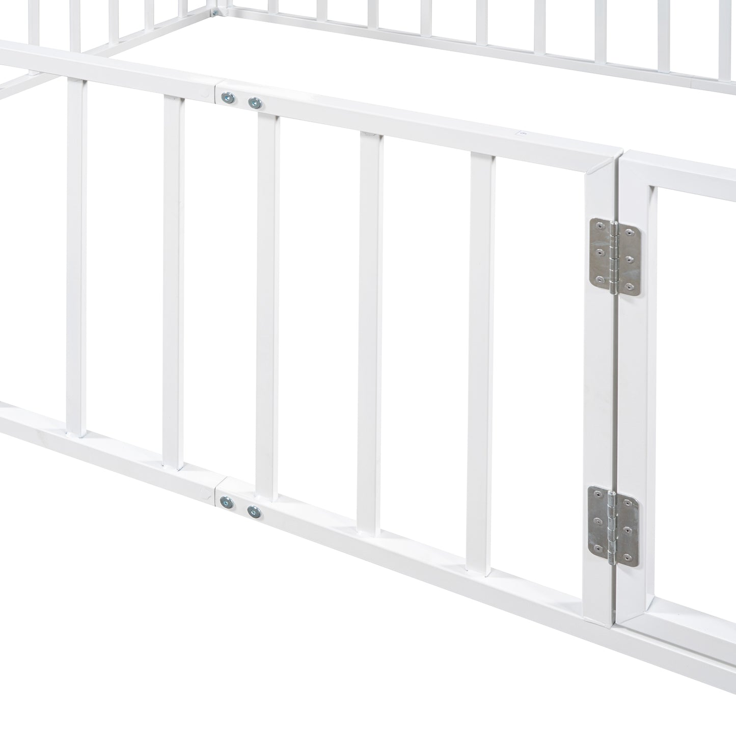 iRerts Queen Floor Bed Frame, Metal Queen Size Montessori Floor Bed Frame with Fence and Door, Kids Toddler Floor Bed Frame Queen Size for Girls Boys, Twin Bed Frame without Bed Slats, White