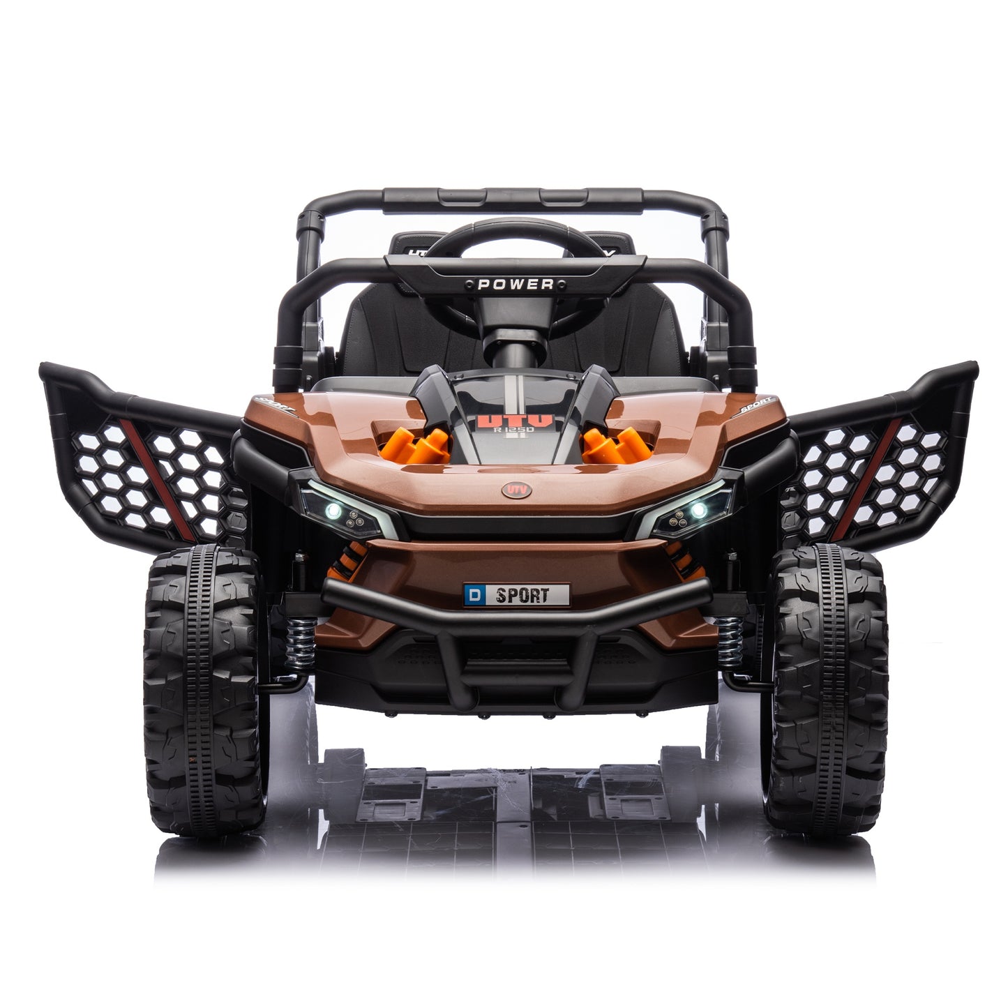 iRerts 24V Kids Ride on Toy UTV, Ride on Cars with Remote Control, Bluetooth Music, 4 Wheel Suspension, Rear Storage Space, Electric Vehicles Cars for Kids Boys Girls Gifts 3-6 Year Old, Brown