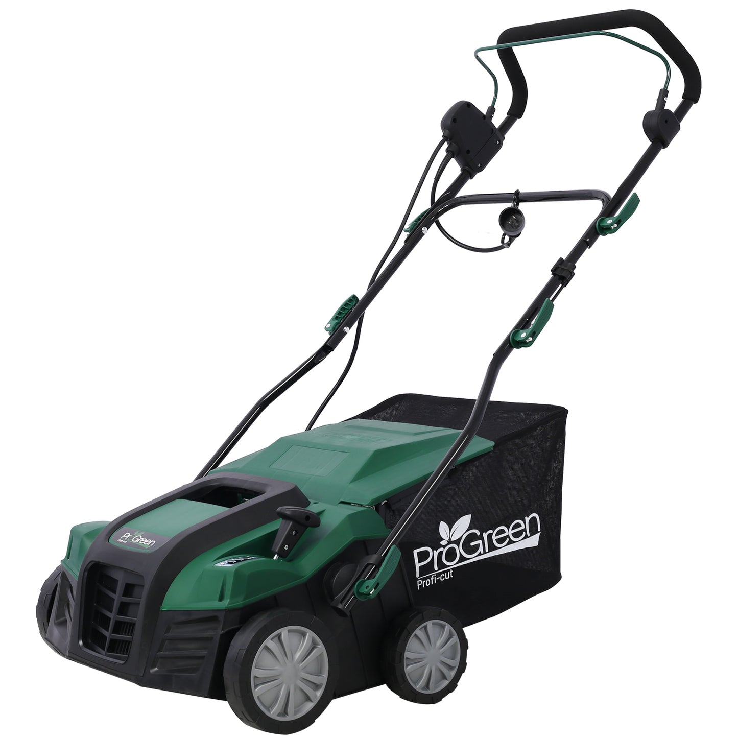 iRerts 2 in 1 Walk Behind Scarifier, 16 Inch Electric Corded Lawn Dethatcher Scarifier with 58QT Collection Bag, 4 Position Height Adjustment, 15 Amp Dethatcher and Scarifier for Garden Yard, Green