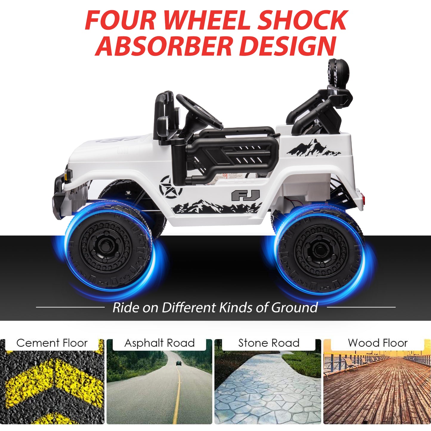 Ride on Toys for Kids, Licensed Toyota FJ Cruiser 12V Kids Ride on Truck Cars with Remote Control, Battery Powered Kids Electric Car Vehicle for Boys Girls Gifts with MP3, Bluetooth, USB, White