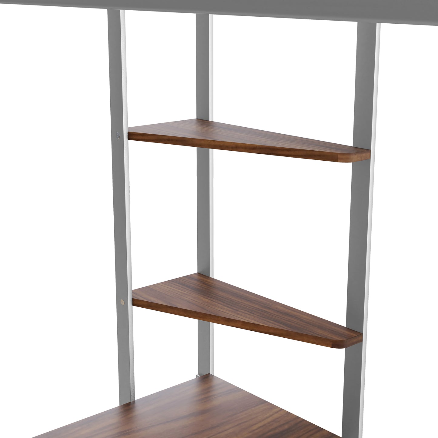 iRerts Loft Bed with Desk and Shelves, Metal Loft Bed Twin for Kids Teens Adult, Twin Size Loft Bed with Safety Guardrail, Modern Silver Loft Bed Twin for Dorm Bedroom Guest Room, No Box Spring Needed