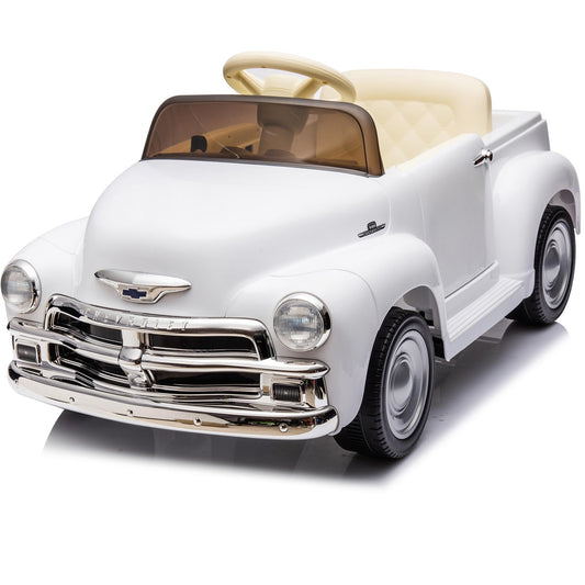 12V Powered Ride on Cars, Licensed Chevrolet 3100 Ride on Toys with Remote Control for kids Ages 3-6 Birthday Christmas Gifts, Kids Electric Car with Bluetooth, Music, USB/AUX Port, 3 Speeds, White