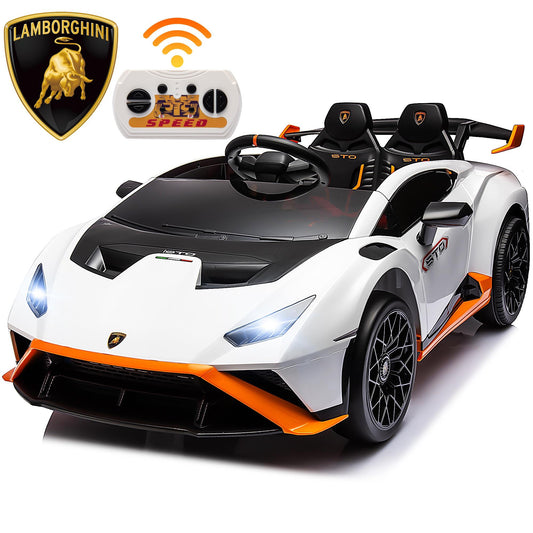 iRerts White 24V Lamborghini Ride on Cars with Remote Control, Battery Powered Kids Ride on Toys for Boys Girls 3-8 Ages, 4 Wheels Electric Cars for Kids with Bluetooth/Music/USB Port/LED Lights