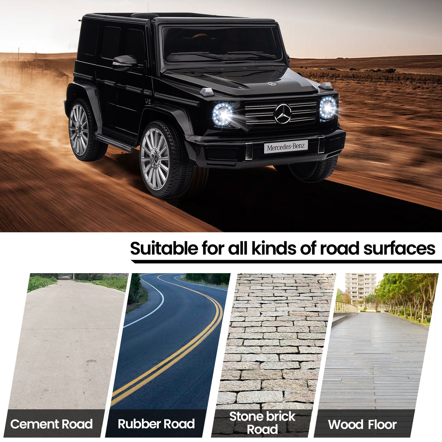 24V Ride On Cars with Remote Control, Licensed Mercedes Benz G500 Kids Electric Car for Boys Girls Gifts, Battery Powered Ride on Trucks Toys with Bluetooth, MP3, Music, Led Lights, USB, Black