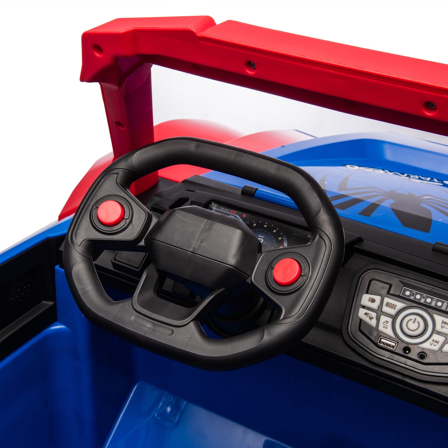 iRerts 24V Powered Ride on Cars, Ride on Toys for Big Kids Boys Girls Ages 3-8, Kids Car Electric Vehicles with Remote Control, Bluetooth, MP3/USB Ports, 4 Wheels Spring Suspension, Blue+Red