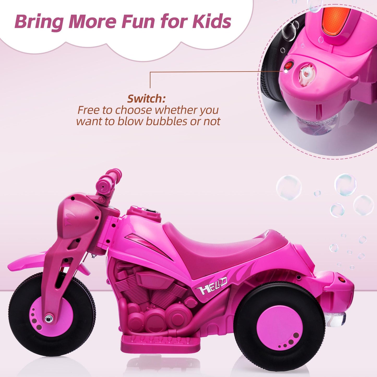 6V Electric Ride on Motorcycle for Toddlers Kids with Bubble Maker, Battery Powered Motorized Motorcycle Bike, Ride on Toy w/LED Light and Music for Girls Boys Ages 3+, 3 Wheels