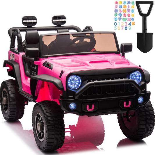 iRerts 24V 2 Seater Ride on Car, Powered Ride on Toys for Bid Kids Boys Girls Gifts, Kids Car Electric Vehicle with Remote Control, Music, Bluetooth, LED Light, USB/MP3 Port, 4 Wheel Suspension, Pink