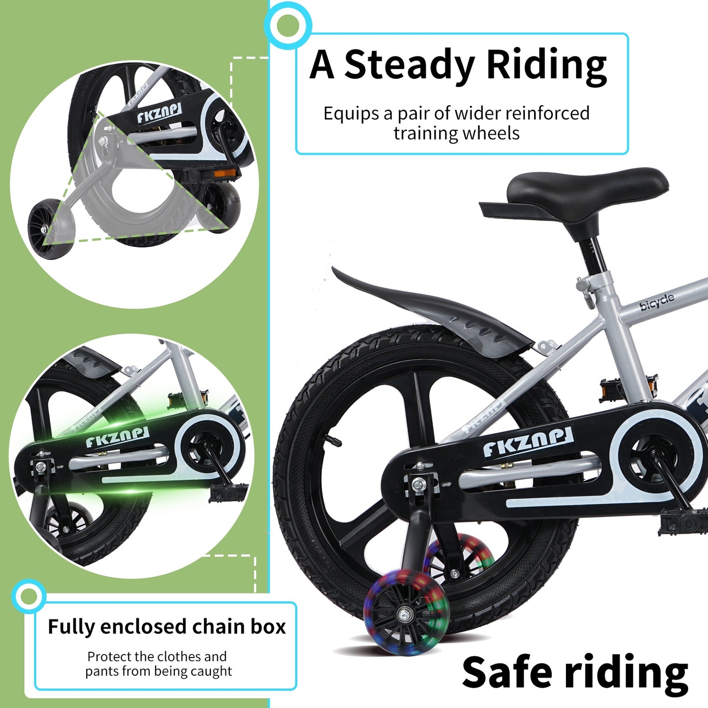 iRerts Kids Bike, 16 Inch Kids Bicycle for Boys Girls Ages 3-7, Toddlers Bike with Water Bottle Holder, Training Wheels with Night Glow, Adjustable Seat, Gray