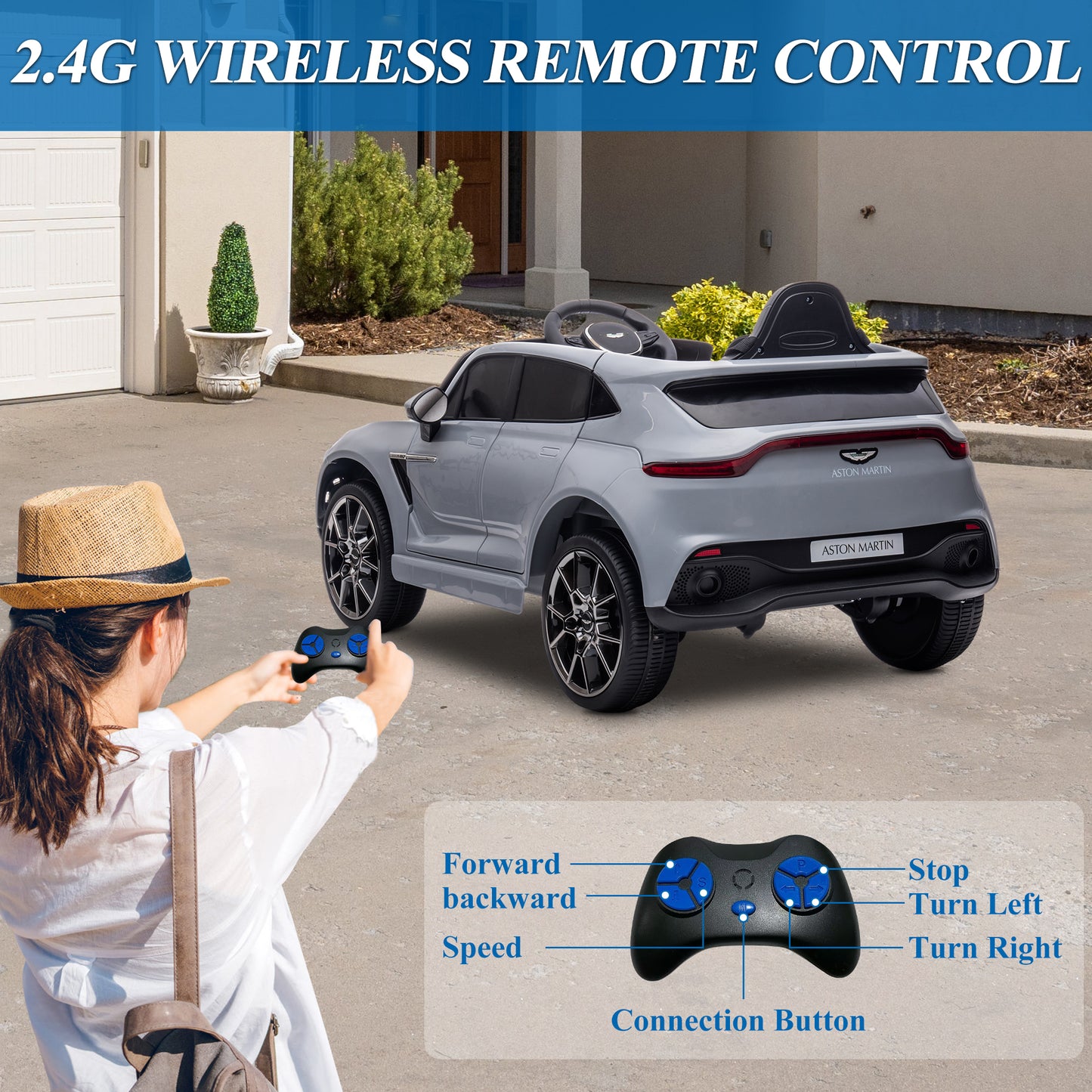 12V Ride on Car for Girls and Boys?Licensed Aston Martin Electric Vehicle, MP3, Bluetooth, Ride On Toy for 3-5 Years Old